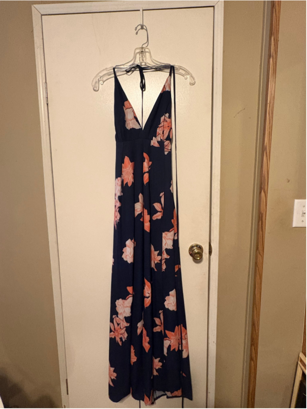 Women's AURA Navy Coral Floral Maxi Dress M